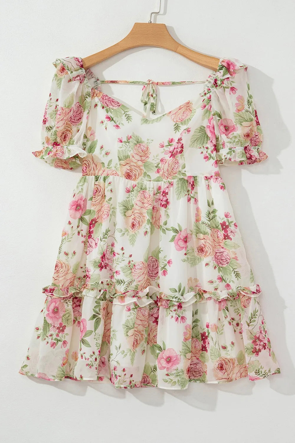 Floral Mini Dress Bubble Sleeve Sweetheart Neck Ruffle Zipper Lightweight 9c66dd7c-4c5d-4b64-b915-7b5ac4604a78-Max-Origin Trendsi