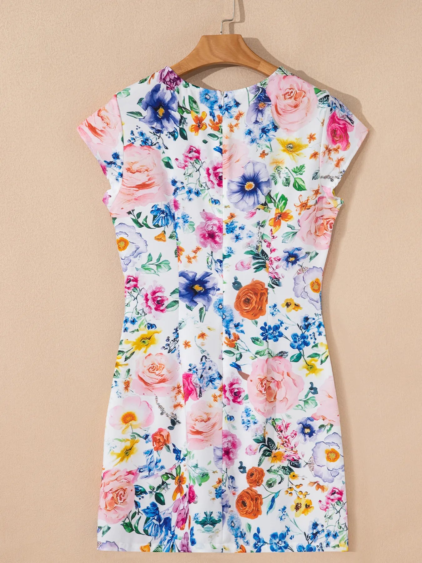 Floral Mini Dress Cap Short Sleeve Round Neck Back Zipper 9c6edc75bcc24e8f8341c9cd1071f56c-Max-Origin Trendsi