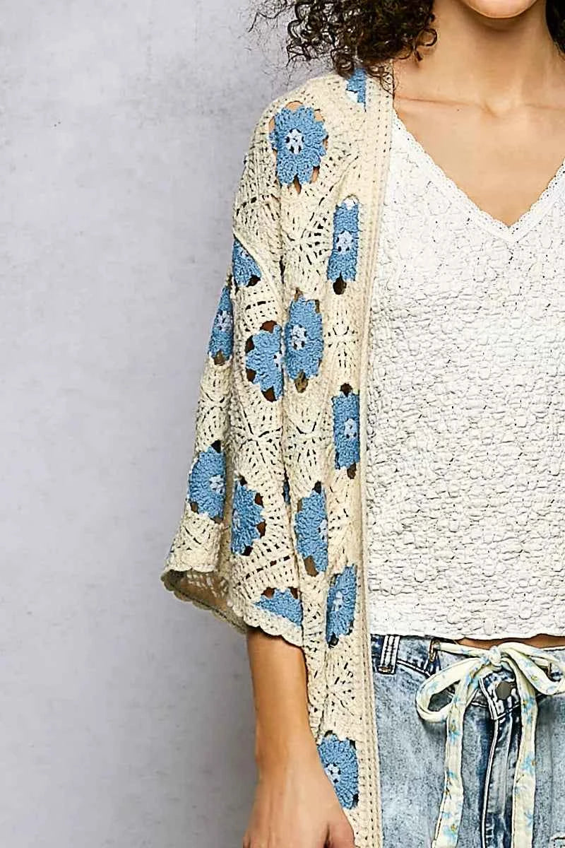 POL Crochet Longline Cardigan Sky Blue Floral Open Front 9c75a69b-6d1c-4cde-a589-21100ed9e8fa-Max-Origin Trendsi