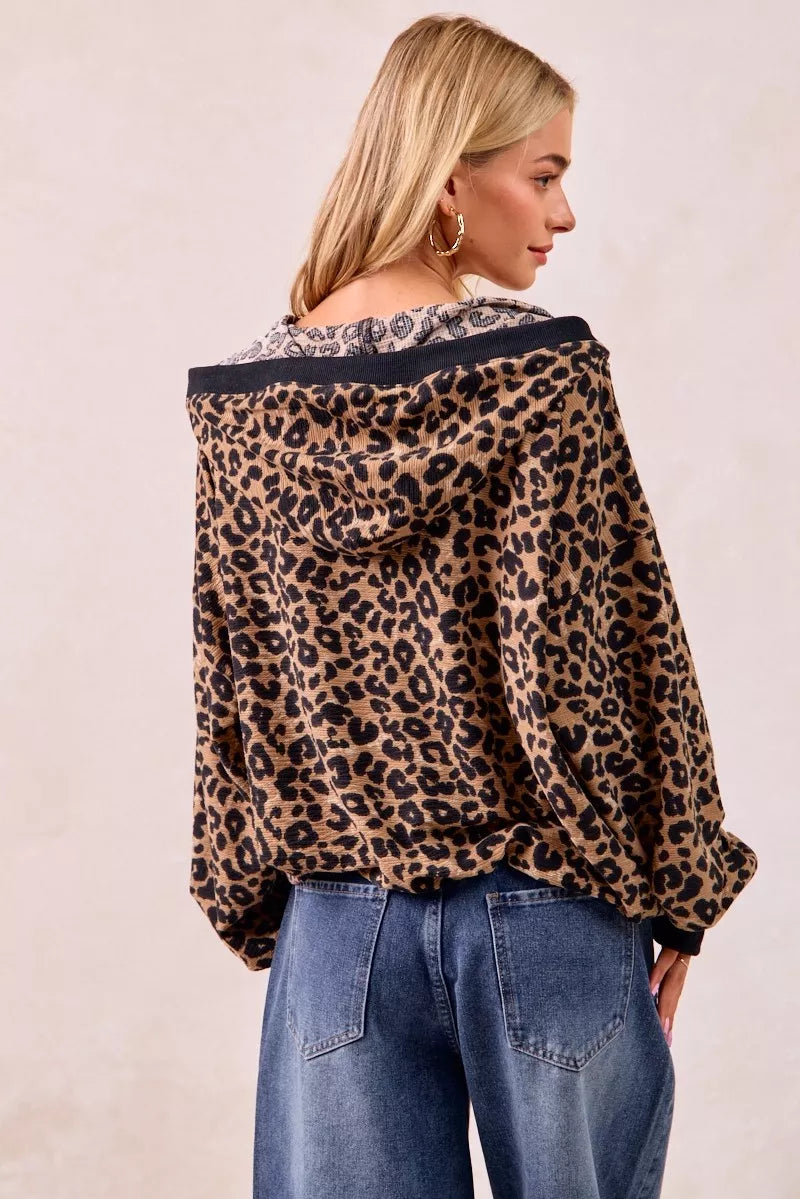 BiBi Leopard Print Hoodie Womens Waffle Half Zip Up With Pockets 9c7b77d610844ac58f5cb998ed543b1d-Max-Origin Trendsi