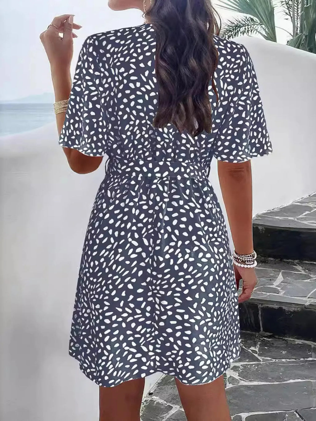 Mini Dress Printed Surplice Tie Waist Dress Belted V Neck Short Sleeve 9c7b7c56cb774d3e8d45f901909c7e3d-Max-Origin Trendsi