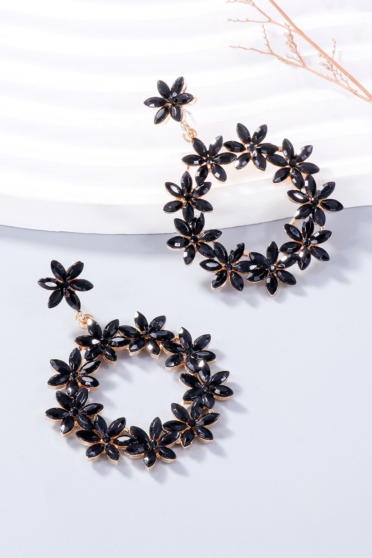 Dangle Earrings Rhinestone Flower Round Women Fashion Jewelry Black One Size 9c7efad9-bd8d-4a60-982a-9ff07c88ddeb-Max Trendsi