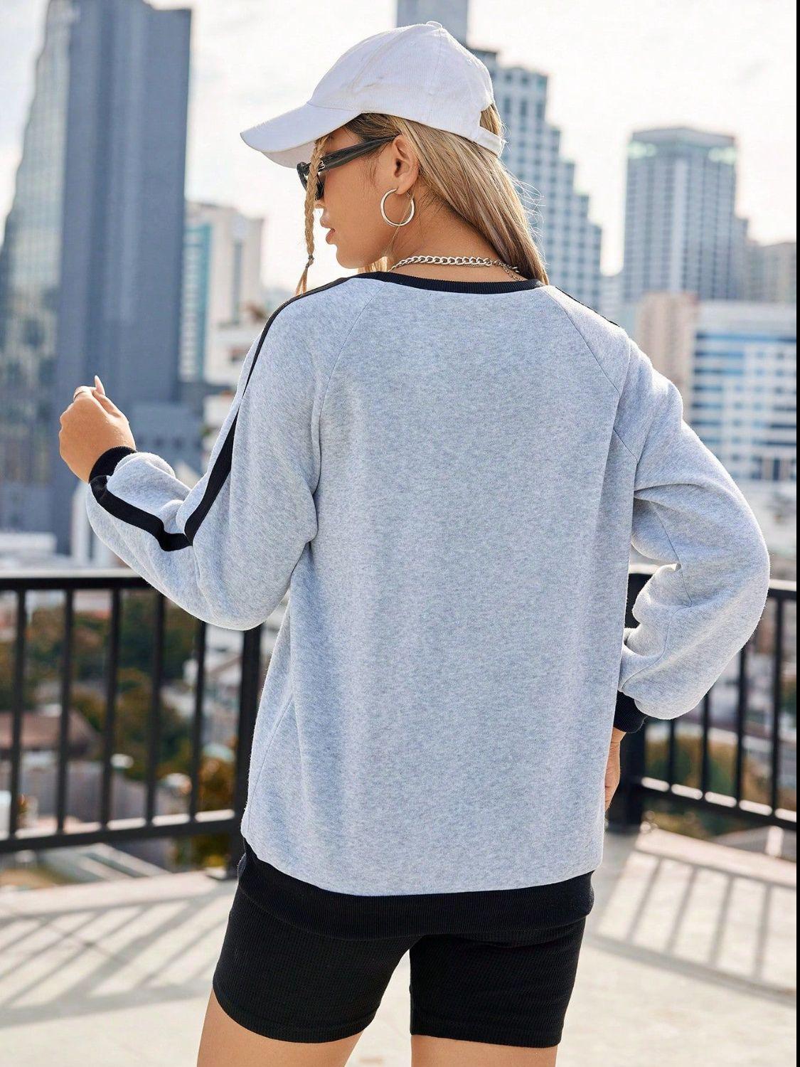 Sweatshirt Gray Cotton Casual Letter Print Round Neck Long Sleeve 9c891a2f-3173-48ee-b618-e927ce100ded-Max Trendsi