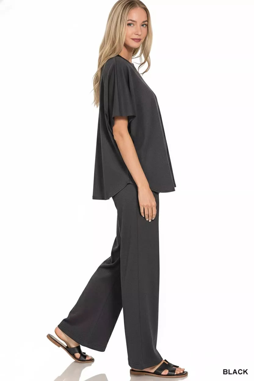 Zenana Womens Outfit Set Black Scuba Curbed Hem Short Sleeve Top & Pants 9c953e28-1f9e-4954-87be-fac0e4589fb4-Max-Origin Trendsi