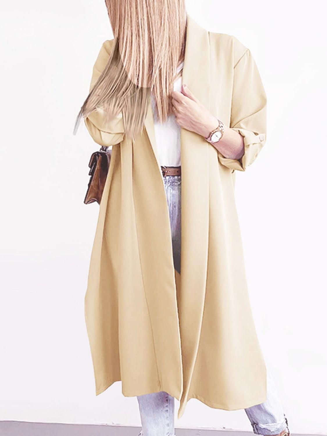 Trench Coat Slit Open Front Roll-Tab Sleeve Outwear 9c98dd8a-6d97-4ade-90c3-1198947b218a-Max Trendsi