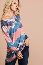 BiBi Tie Dye Womens Sweatshirt French Terry Pullover with Front Stitching Detail 9ca2b7220ea54debaa48501e4031fe9c-Max-Origin Trendsi