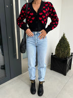 Valentine’s Day Heart Cardigan V-Neck Cropped Black Knit Long Sleeve 9cb14ad4-8da0-4d86-8e10-4ce516f1cc0e-Max Trendsi