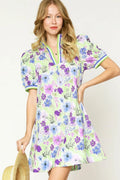 Umgee Mini Dress Floral Purple Green Mix Print Short Puff Sleeve Light Green 9cb842c7-37fe-4861-81a8-b0604b1827ae-Max-Origin Trendsi