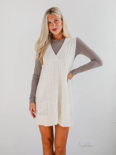 Lovelet Sweater Dress Mini V Neck Sleevless Cable Knit Overall 9cd2ac88-e1f8-45a7-9d19-5dc21cdbf830-Min Trendsi