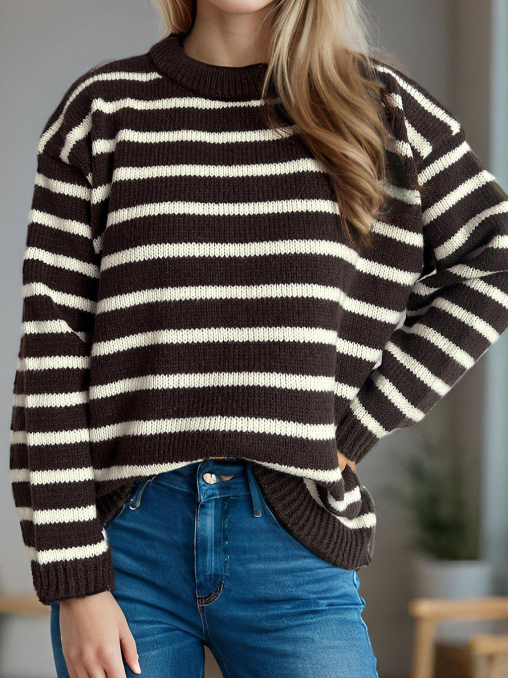 Striped Sweater Round Neck Long Sleeve Oversized Soft Knit Pullover 9ce5bdfb-305c-482e-8557-d0c123b8470a-Max Trendsi