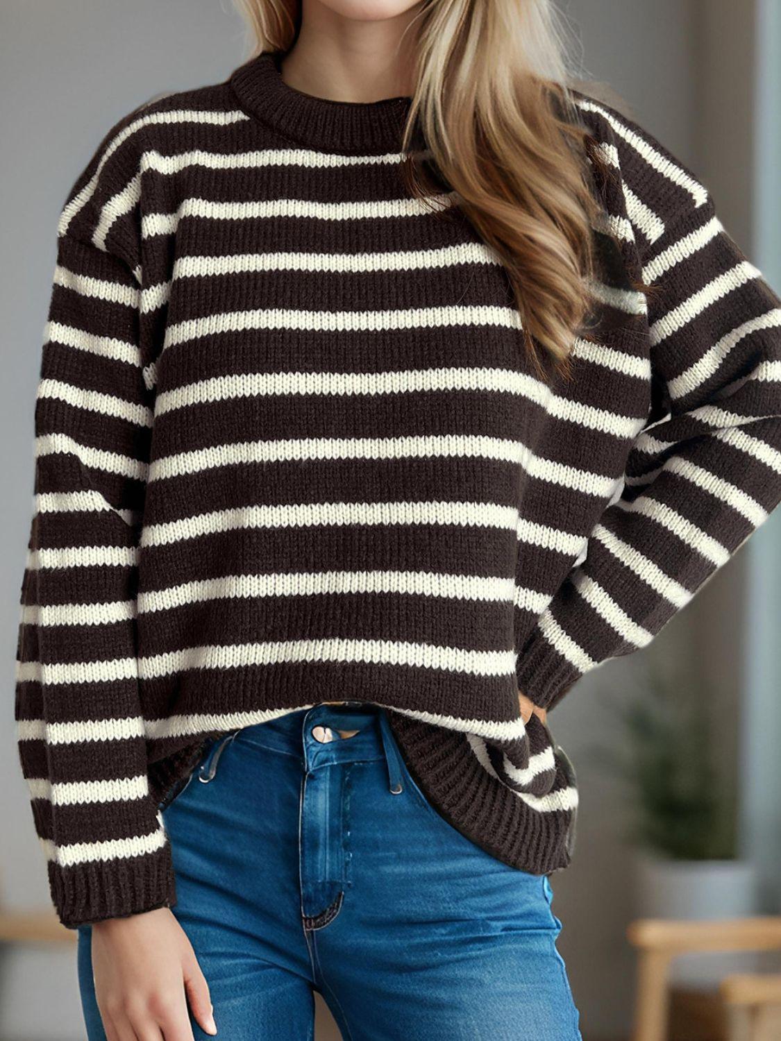 Striped Sweater Round Neck Long Sleeve Oversized Soft Knit Pullover 9ce5bdfb-305c-482e-8557-d0c123b8470a-Max Trendsi