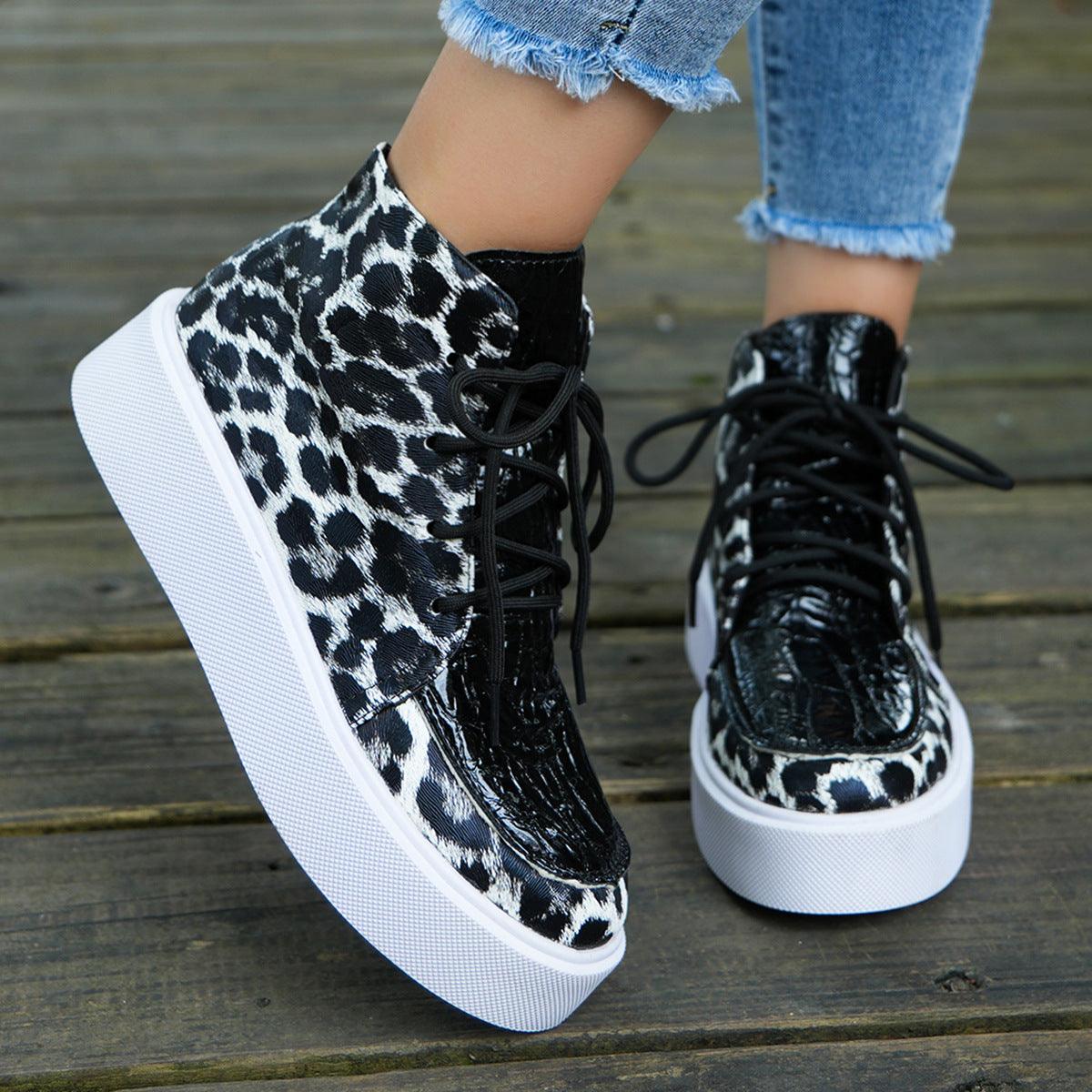 Leopard Platform Sneakers PU Leather Shoes Black 9cf3a427-7142-4479-8641-236b16f77515-Max Trendsi