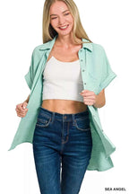 Zenana Woven Airflow Button Down Shirt