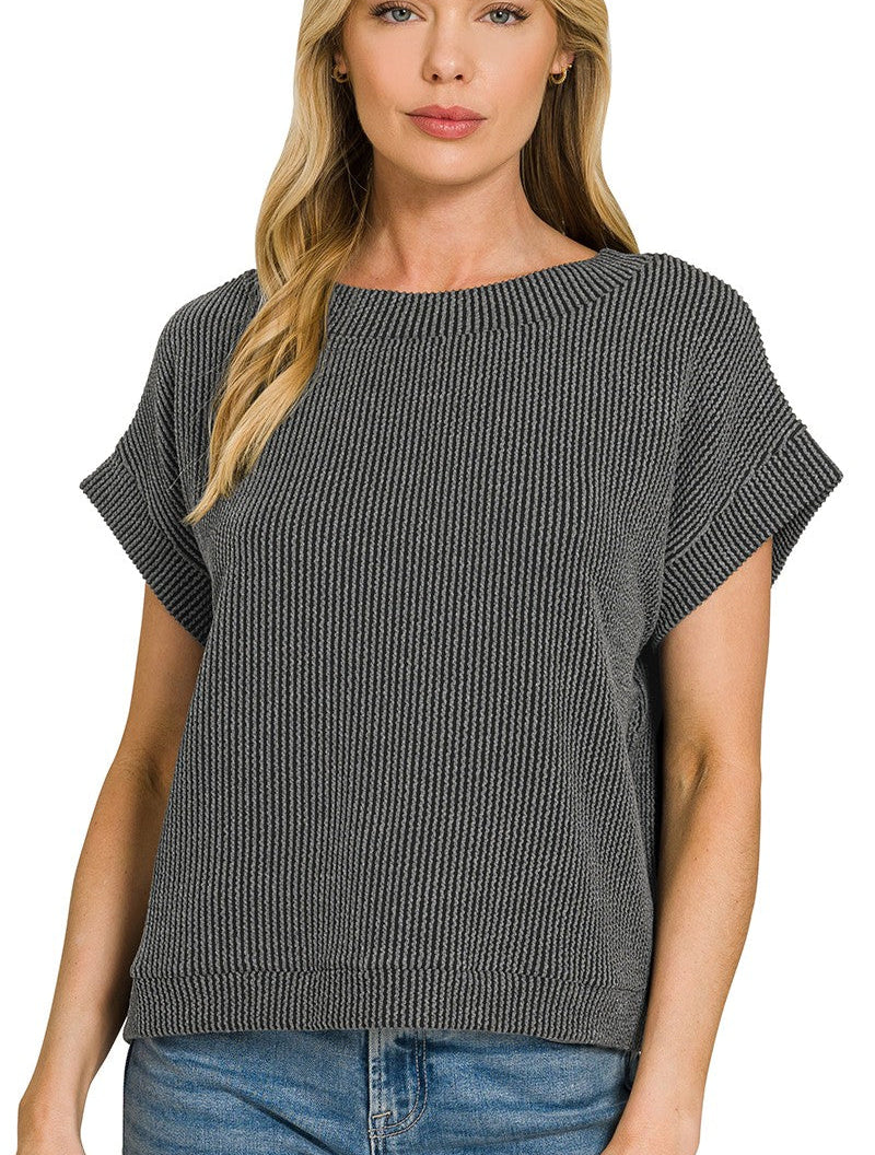 Zenana Raised Rib Cap Sleeve Top