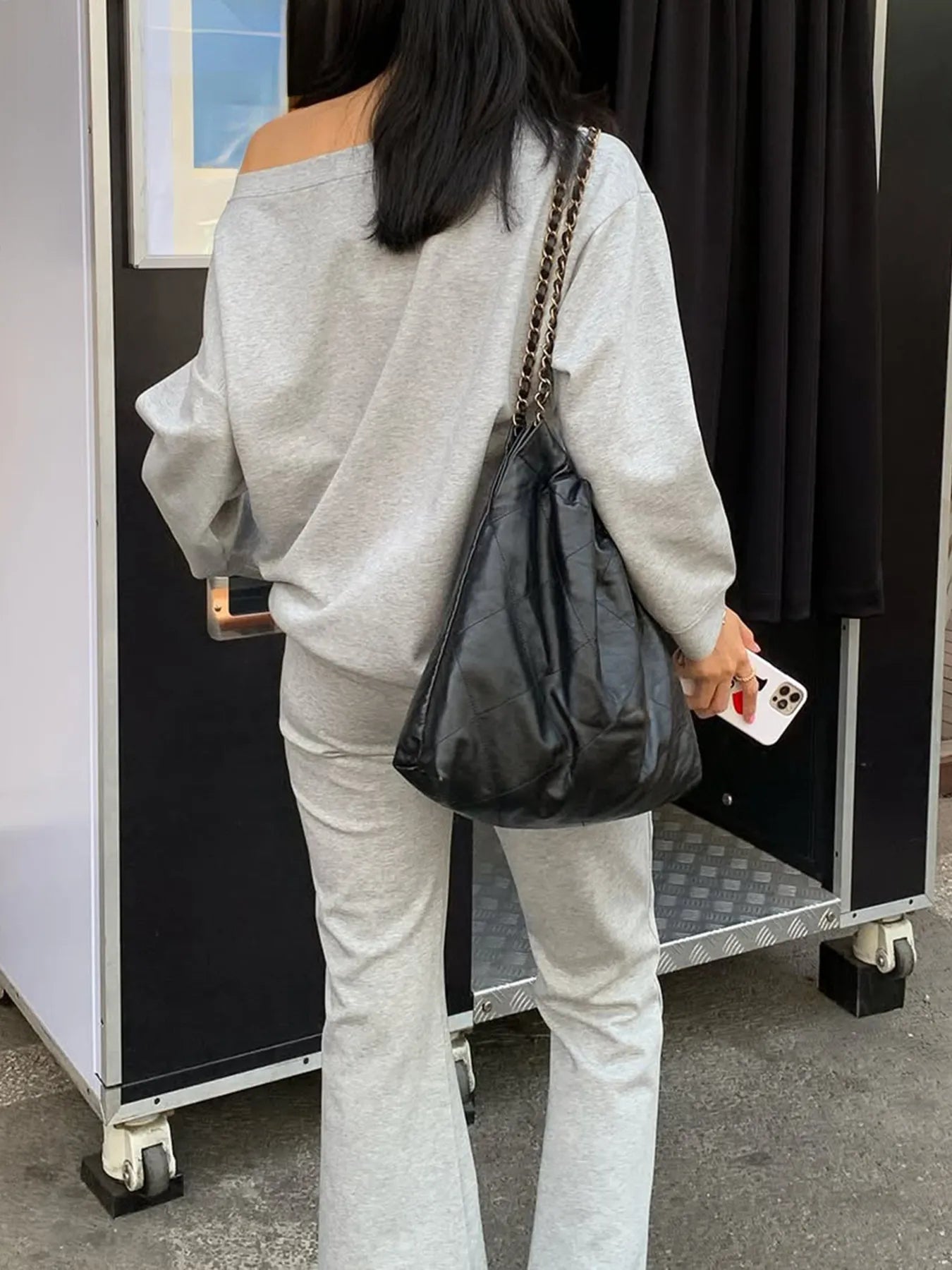 Women's Outfit Set Gray Off-Shoulder Long Sleeve Top and Drawstring Pants 9d21357d94f74e7f8e3523878aafeafd-Max-Origin Trendsi