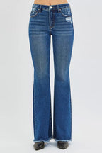 RISEN Womens Flare Jeans Dark Wash Raw Hem High Rise Denim Pants 9d28874412b64ab9a0ed9a8416da3ab4-Max-Origin Trendsi