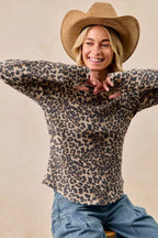 BiBi Womens T-shirt Leopard Print Washed Waffle Thermal Top 9d30326ec5e54b75a8ef8f3408d472e3-Max-Origin Trendsi