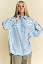 Davi & Dani Women's Denim Shirt Lightweight Washed Daisy Patch Waffle Knit Top 9d4dd33012c4431bbc950c95d9a871b7-Max-Origin Trendsi