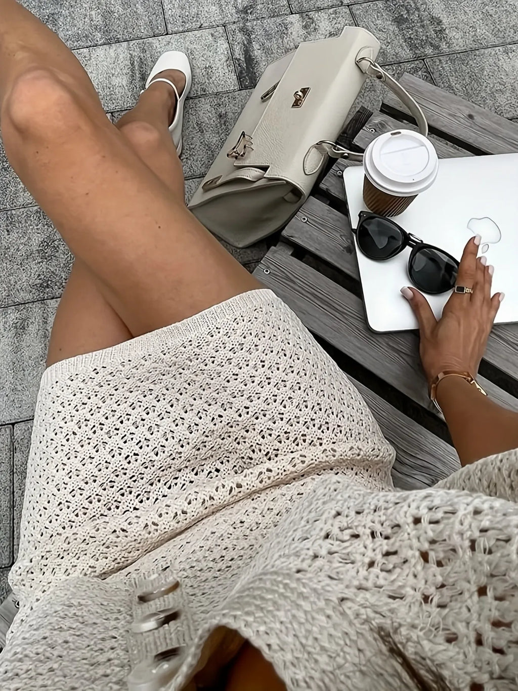 Women's Sweater Set Openwork Knit Button Up Short Sleeve Top and Mini Skirt 9d6b9846945e425da3a5a97d7ce90274-Max-Origin Trendsi