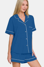 Zenana Lounge Set Classic Blue Short Sleeve Top and Shorts 2 Pcs Set 9d7a8de5-1342-4872-828a-dbe579829bf0-Max Trendsi
