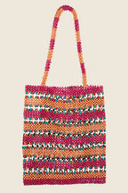 Fame Accessories Tote Bag Wooden Beaded Pink Contrast Handbags Pink One Size 9d7de703e74b42348f987056147119de-Max-Origin Trendsi