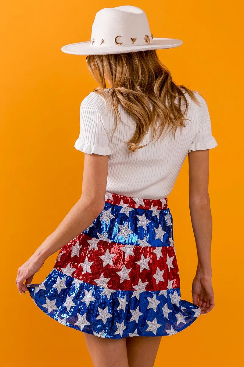BiBi Sequin Skirt American Flag Theme Star Tiered Short Layered 9d7ef56363154a70ab035cf38a4147c3-Max-Origin Trendsi