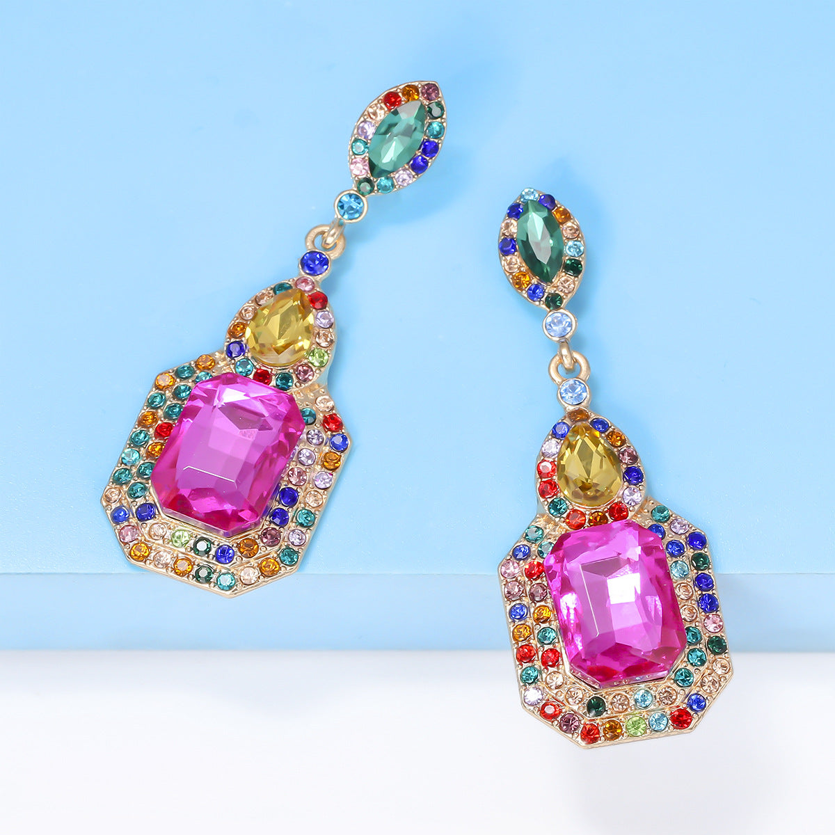 Dangle Earrings Alloy Rhinestone Square Colorful Women Fashion Jewelry 9d7f7292-6660-454c-96da-3497c5d53ba5-Max Trendsi