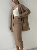 Outfit Set Women Knit Cardigan and Skirt Acrylic 2 Pcs Pocketed Long Sleeve 9d881c73-e60f-497e-9340-4edfca0dbda3-Max Trendsi