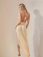 Cover-Up Dress Hollow Out Halter Neck Backless Sexy Side Slit Knit 9d966617-f0dc-4445-98ae-4ac2398d48fe-Max Trendsi