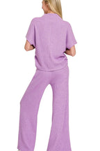 Zenana Womens Sweater Set Lavender Mock Neck Top Short Sleeve & Long Pants 9d986e9e-d9ba-4ec2-8e21-f6470591901b-Max-Origin Trendsi