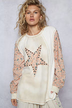 POL Womens T-shirt Exposed Seam Star Patch Thermal Top with Floral Sleeves 9d99df2f-ee94-4602-bfea-cfb464a7db11-Max-Origin Trendsi
