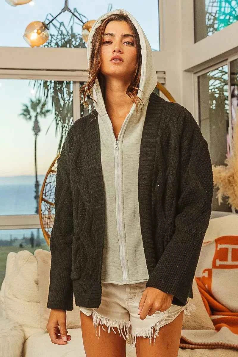 BiBi Knit Hoodie Rhombus Sweater Jacket