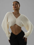 Women's Crop Sweater Off White V-Neck Long Sleeve Sweater Off White 9da86177b41540b8b943a53aa88e60da-Max-Origin Trendsi