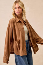 BiBi Corduroy Womens Shacket Camel Relaxed Fit with Back Pleat 9db99419db47422bb0b562bf81d764fb-Max-Origin Trendsi