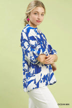 Umgee Womens Blouse Ocean Blue Floral Print Puff Sleeve Top with Scallop Hem 9dd6dbf8-bacd-4e9f-a22d-9eeda4f083c1-Max-Origin Trendsi