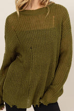 Knit Top US HYFVE Olive Green Distressed Long Sleeve Sweater 9de190ef-2214-412e-99e5-7604c8ae6b1d-Max Trendsi