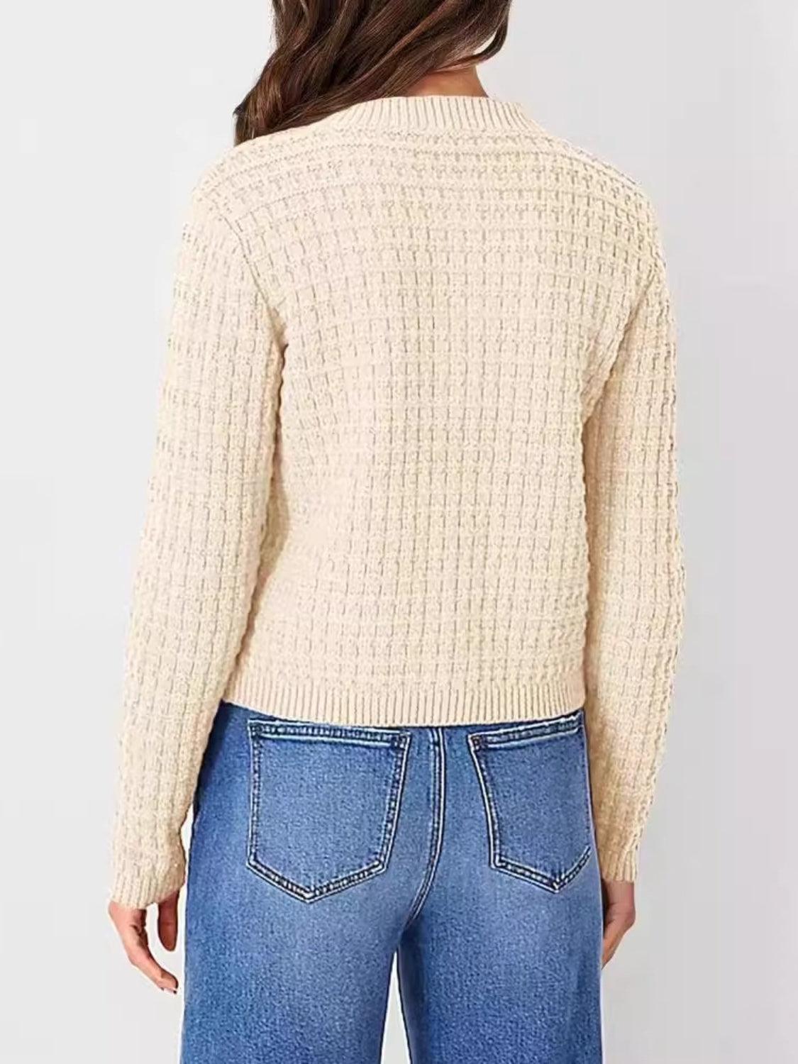 Button Up Cardigan Textured Round Neck Long Sleeve Single Breasted 9dee709f-3e7f-4215-8ef3-632ffe962444-Max Trendsi