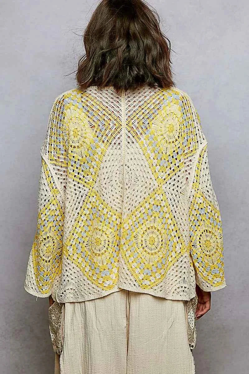 POL Crochet Cardigan Ivory Yellow Open Front with Granny Square Pattern 9df0ae9f-5924-4e4c-90bd-85bd83b90bd7-Max-Origin Trendsi
