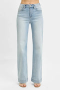 RISEN Straight Jeans High Rise Light Blue Washed Basic Style LIGHT 9e0b0718938546ada53d14938e92d5e1-Max-Origin Trendsi