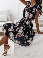 Floral Ruffle Dress Surplice Ruffled Cap Short Sleeve Tied Waist 9e11808f-8a22-4db1-928c-ba8088711081-Max-Origin Trendsi