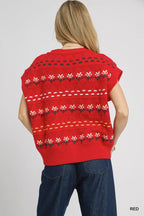 Umgee Knit Vest Womens Red Buttoned Sweater with Floral Pattern 9e27da94-cd9e-4871-b0d5-d21140398528-Max-Origin Trendsi