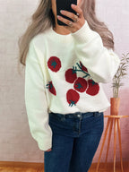 Women's Sweater Persimmon Round Neck Long Sleeve Pullover 9e37283a7b714e32b34839739f0435a1-Max-Origin Trendsi