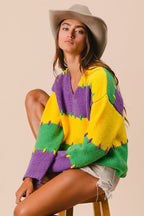 BiBi Womens Sweater Mardi Gras Stripes Stitch Detail Knit Pullover 9e38fcb8b4bb4a88bbf1468bc55d7c5b-Max-Origin Trendsi
