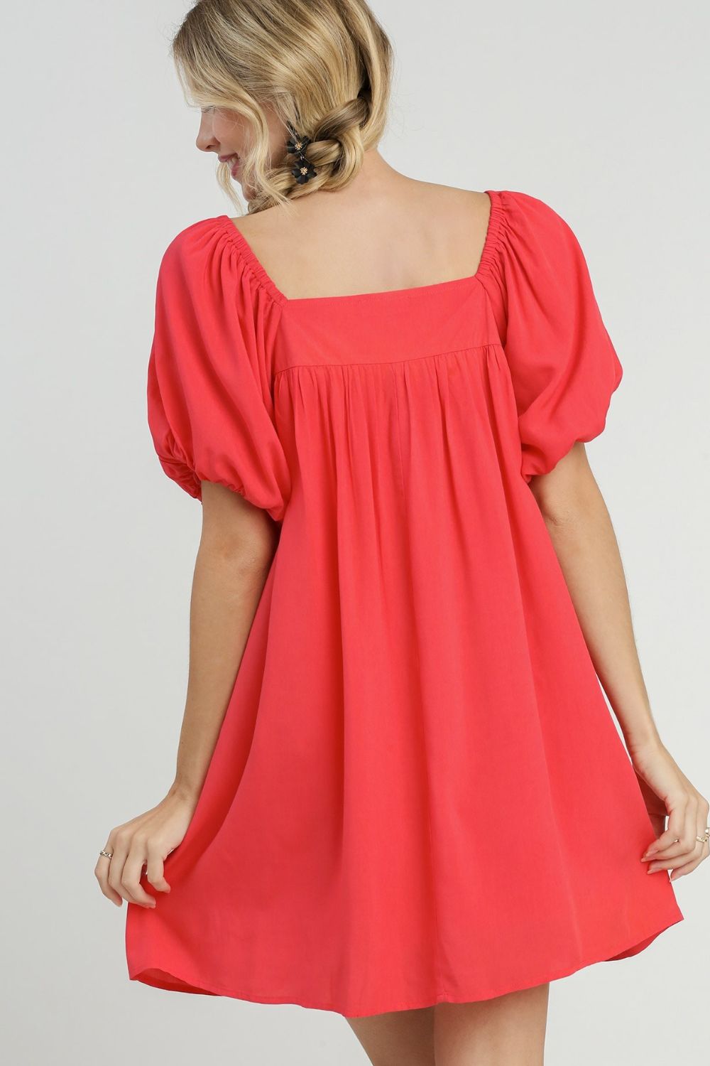 Umgee Mini Dress Red Ruffle Squared Neck Puff Short Sleeve 9e39b548-13cb-454c-861b-525643a7c237-Max Trendsi