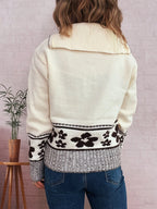 Women's Sweater Flower Hem Zip Collar Long Sleeve Stylish Pullover 9e462591926d4ced9bdc741014e69ab8-Max-Origin Trendsi