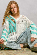 POL Womens Knit Top Aqua Blue Color-Blocked Stripe with Twisted Weave 9e607c5a-76c1-45d9-8257-40a2f308d3e4-Max-Origin Trendsi
