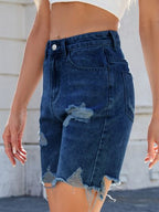 Moni Wear Denim Shorts Women's Distressed Raw Hem 9e6f4f23-896a-430b-8aae-c00f1441f399-Min Trendsi