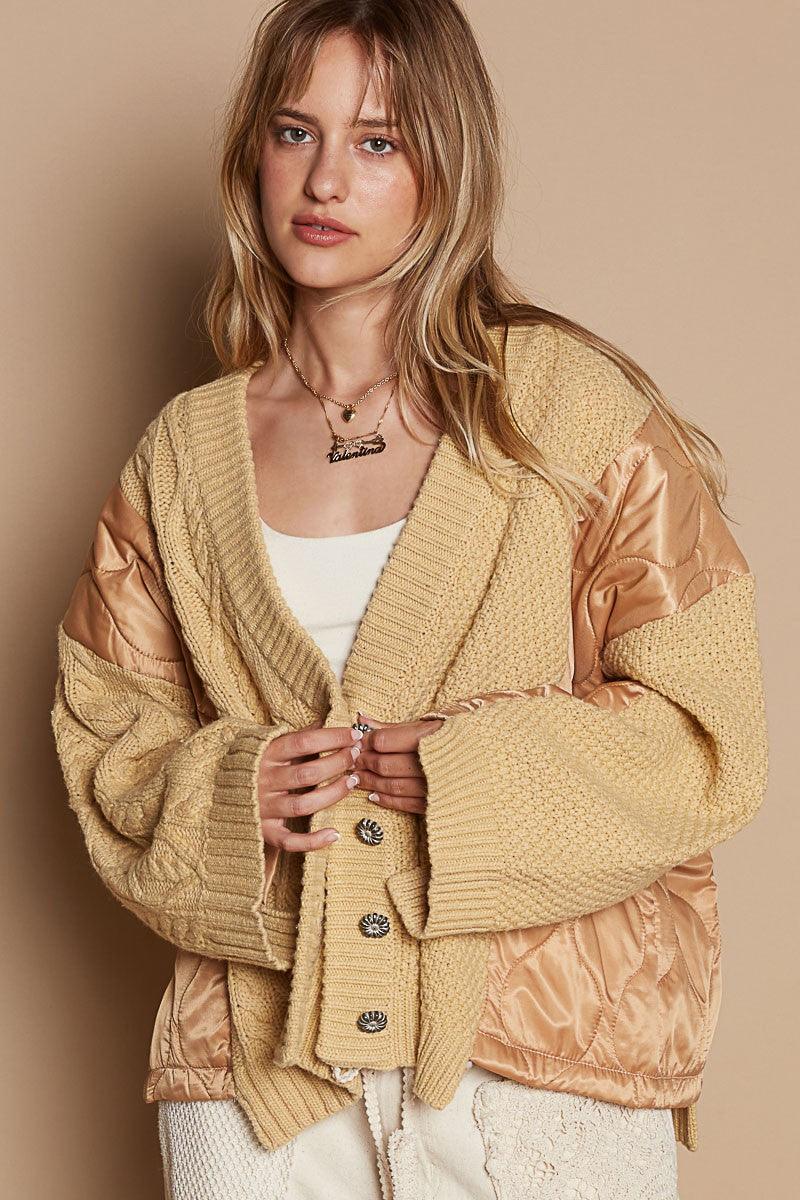 POL Quilting Women Jacket Cable Knit Patch Button Up Long Sleeve Buttoned 9e816a40-cd92-4094-abe3-22e7980556ce-Max Trendsi