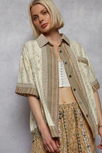 POL Womens Shirt Cream Multi Floral Printed Button Patchwork Short Sleeve 9e82fba0-27d1-4ce4-aa20-07c225db6c40-Max-Origin Trendsi