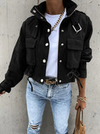 Women's Jacket Snap Long Sleeve Zipper with Drawstring Pockets Outwear 9ea372c763404515925d5655d1f1cdb9-Max-Origin Trendsi